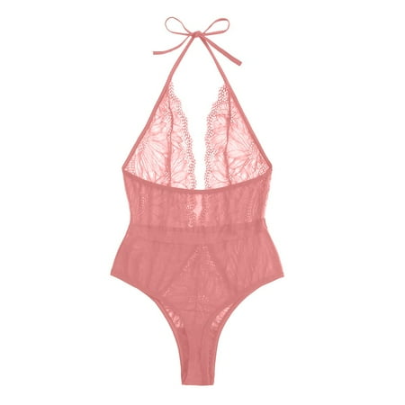 beishanbush Clearance Sales Intimates Under $5 New Women Underwear Lace Teddy Deep V Neck Backless Bodysuit Babydoll Underwear