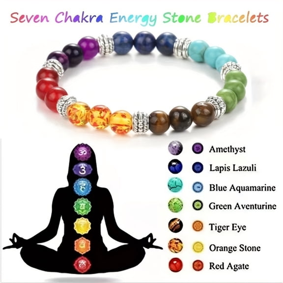 Healing Bracelets for Women - 7 Chakra Energy Yoga Bracelet with Lava Rock & Natural Stones for Stress Relief & Gifts