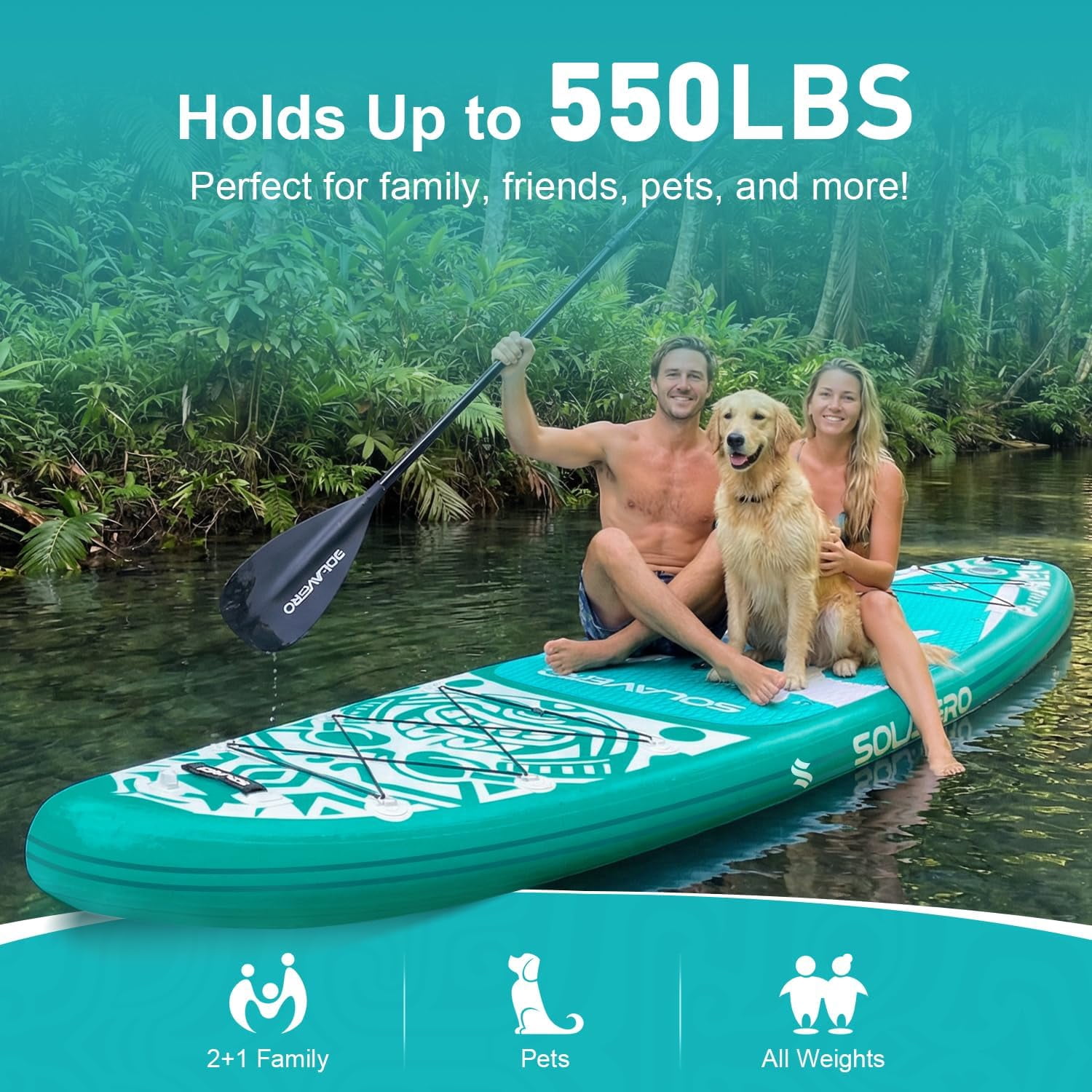 SOLAVERO 11'6" x 35" Inflatable Stand Up Paddle Board with Seat, Extra Long & Wide SUP Board, Non-Slip Stable Deck for Adults & Youth