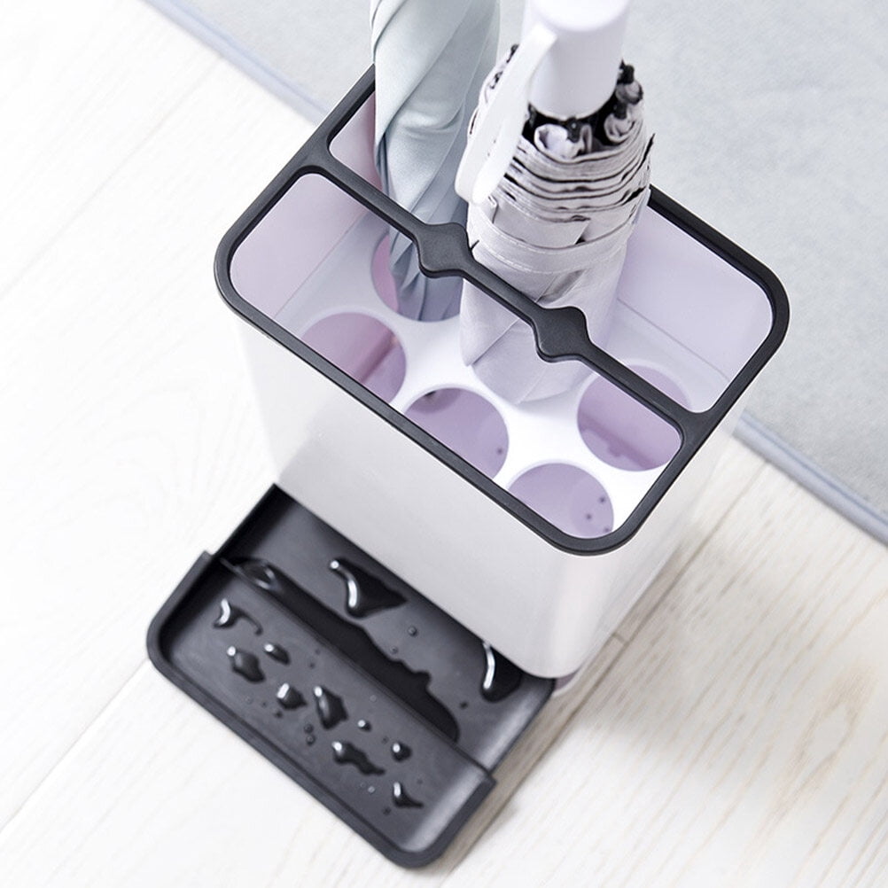 OUNONA Umbrella Rack Storage Stand with Detachable Drain Tray Iron Base for Neat Compact Black Umbrella Holder