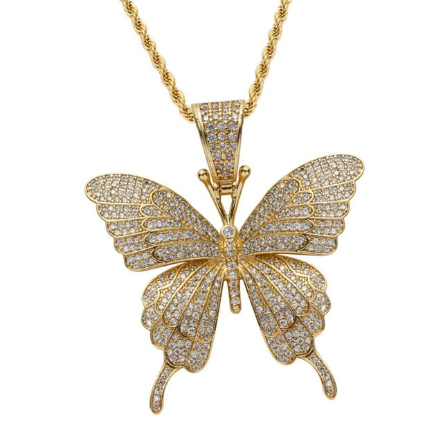Cristal Colgante De Mariposa Chapado En 18 Collar Gargantilla Cadena Bisutería Para Mujeres Hombres Regalos, 24 Pulgadas De La dorado