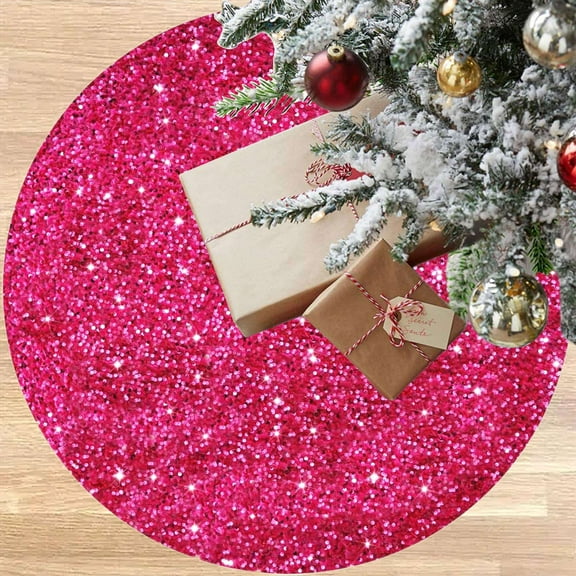 BadPiggies Christmas Tree Skirt, 36 Inches Glitter Sequin Xmas Tree Cover Mat for Holiday Christmas Decoration (Pink)