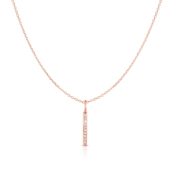 14K Rose Gold Necklace Pendant 0.06ct White Diamonds on Rose Gold Classic Cable Chain with Lobster Clasp