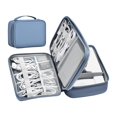 thumbnail image 1 of Organizador electrónico miloocul de doble capa de cuero gris y azul, 1 of 6