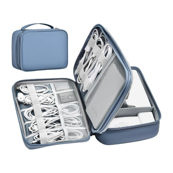 Organizador electrónico miloocul de doble capa de cuero gris y azul