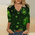 thumbnail image 2 of WREESH Womens St. Patrick's Day Shirt Spring Fashion V-Neck T Shirts 3/4 Sleeve Long Sleeve Shirts Shamrocks Printed Graphic Tees Tops Casual Loose Fit Blouses Holiday Shirts Green, 2 of 5