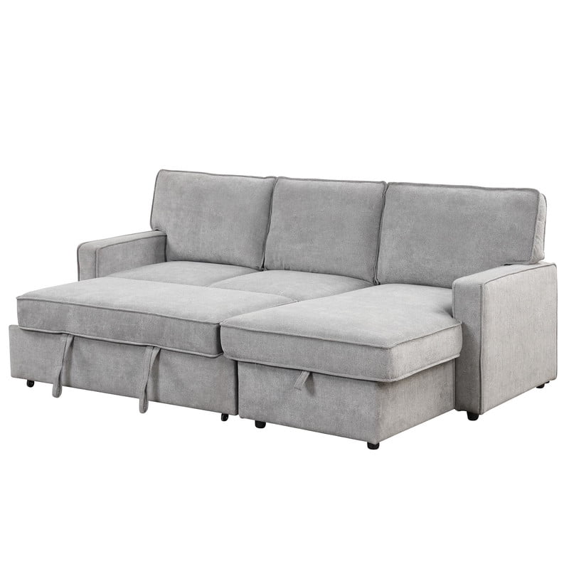Convertible Sleeper Sofa Bed, L-Shaped Sectional Sofa Pull Out Couch with Storage Chaise & USB Ports, 89'' Sofa Couch with Cup Holder for Living Room Apartment