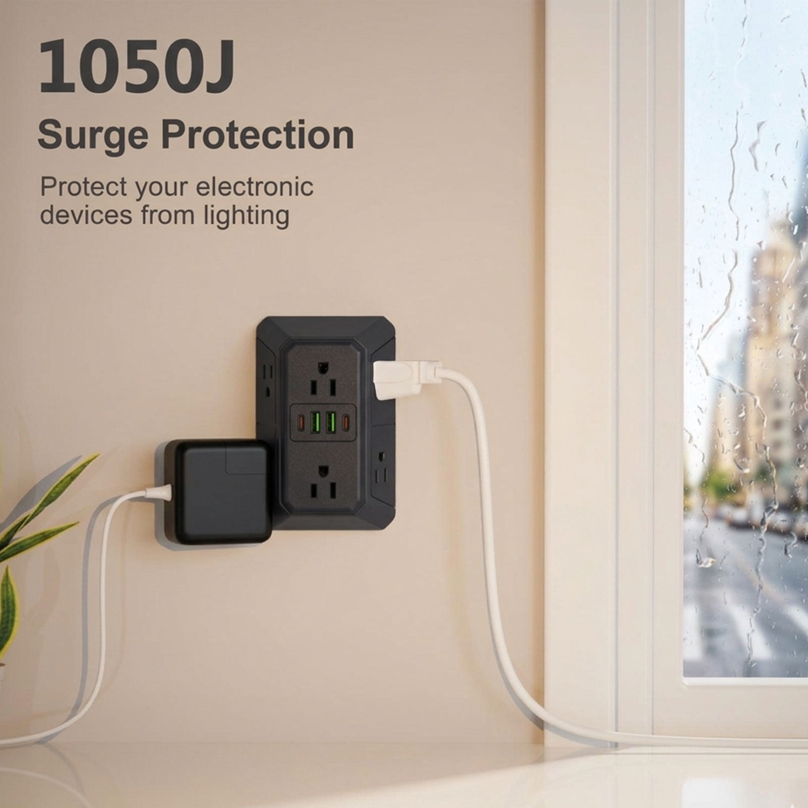 Surge Protector Outlet Extender, 6 Outlets 4 USB Charger (2 USB-A 2 USB-C), 1800J Multi Plug Power Strip for Home Office Dorm.(White 1pcs)