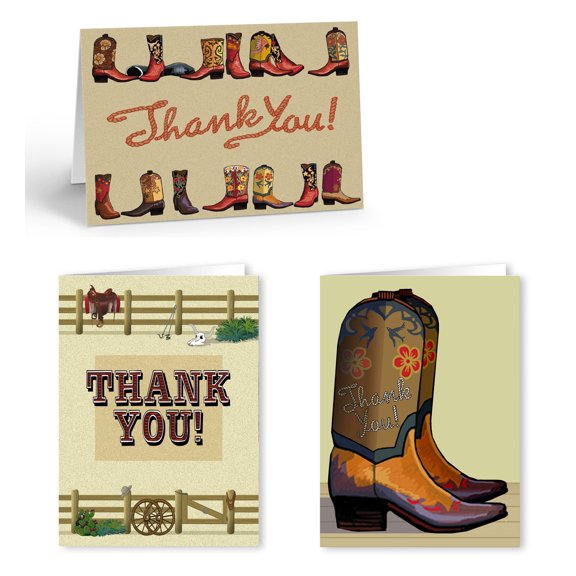 Assorted Western Thank You Note Cards - 12 Cards with Envelopes - Western - 1448