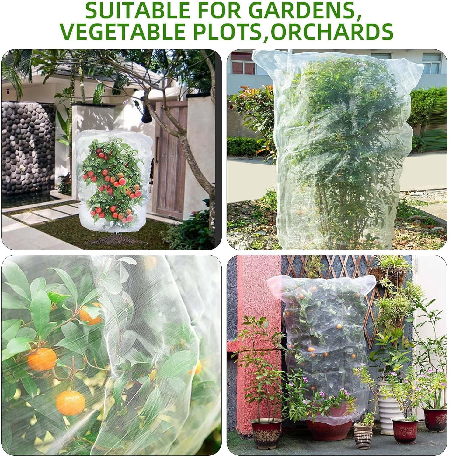 Garden Mesh Netting for Plants, 4 Pack Insect Bird Barrier Net Mesh with Drawstring, 3.3x2.6 FT Garden Bug Netting Plant Cover for Protect Fruit Tree Vegetable Flower