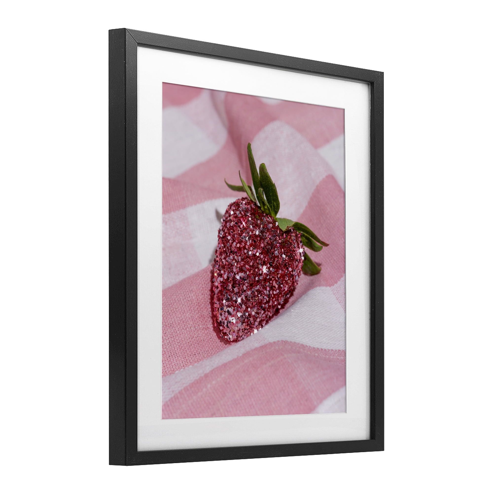 Stupell Industries Glimmer Strawberry on Pink Black Framed Print Under Glass, design by LISH Creative