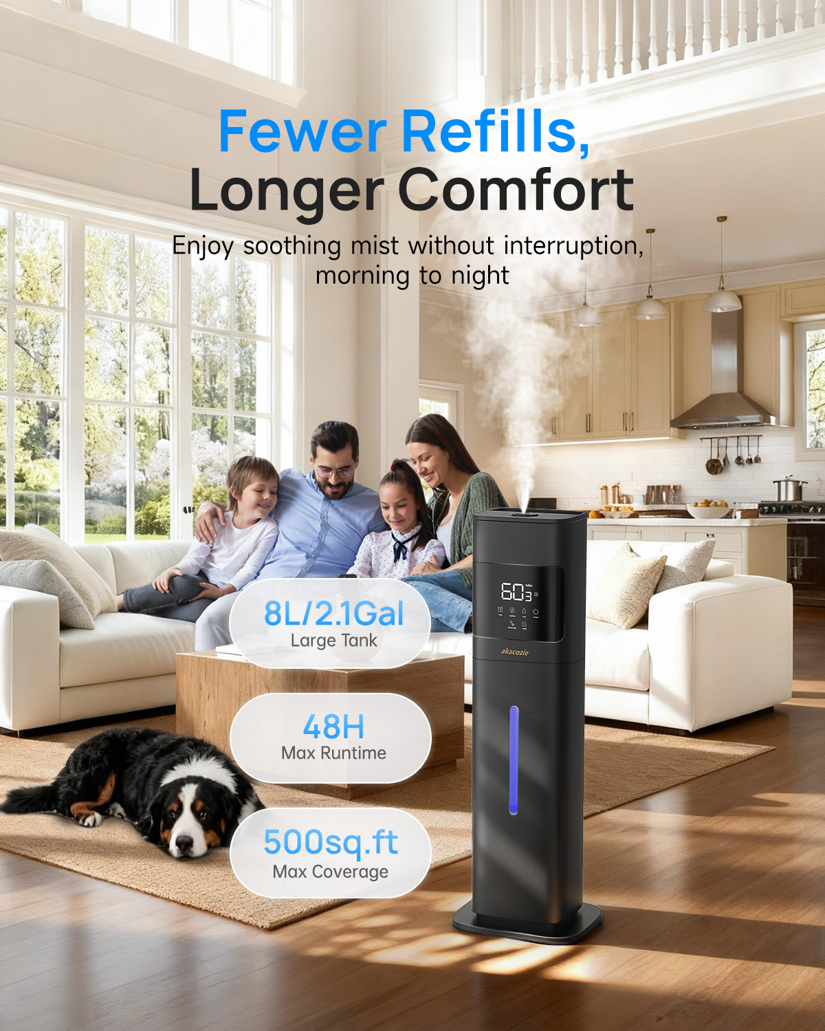 Warm Mist Humidifier, 2.1 Gallon/8 Liter Cool & Warm Mist Humidifier for Room Home, 500 Sq Ft Large Room Humidifier, Black