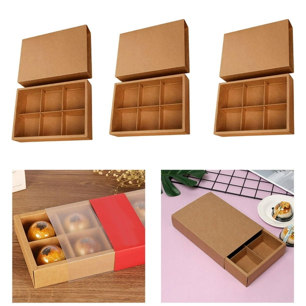 3Pcs Craft Paper Box Dividers Bakery Gift Packaging Six Cavity