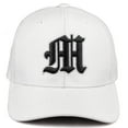 thumbnail image 2 of Daxton Premium Mid Profile Hat Semi Curved Visor White Cap White Black Gothic Embroidered, Letter M, 2 of 4