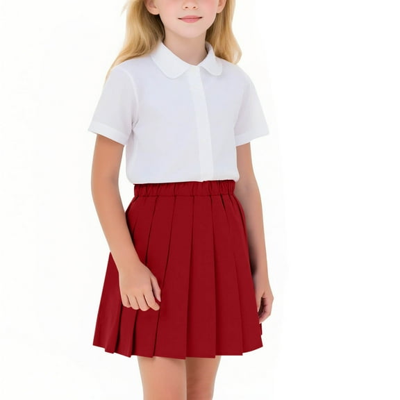 TEAJOPSUU Girls Pleated Mini Skirt Build In Shorts Stretch High Waist Tennis School Uniform Skirts Girls Skater Culottes 2-17 Years A-Red