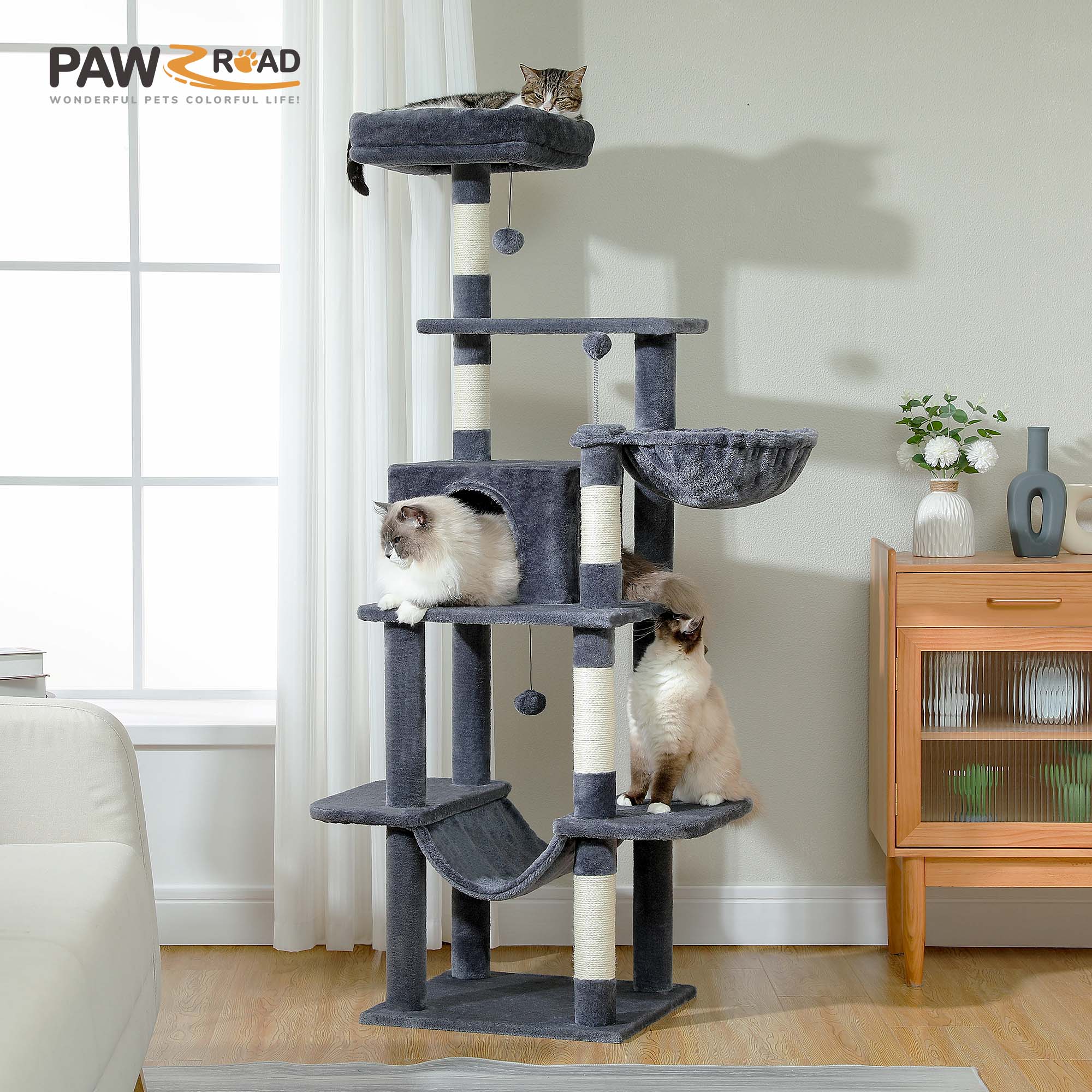 Pawz Road 64" 5-Tier Cat Tree with Dual Hammocks photo 5