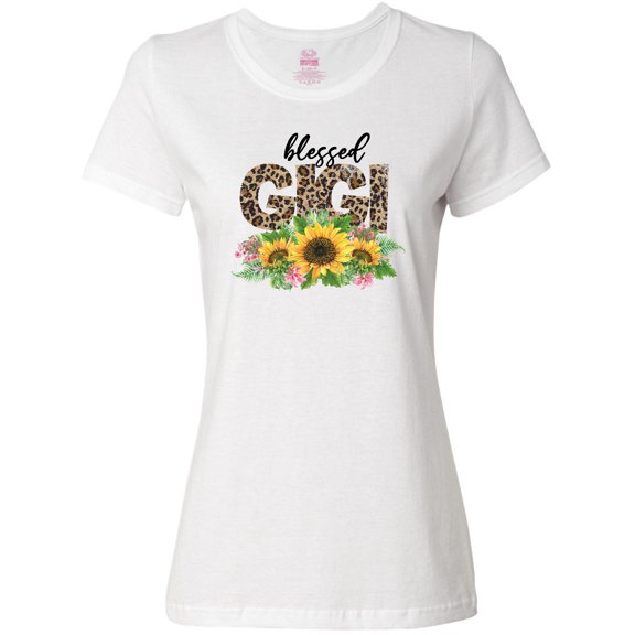 Inktastic Blessed Gigi Distressed Leopard Print and Sunflowers Women's T-Shirt