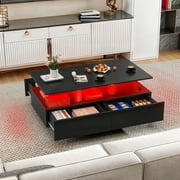 DWVO High Glossy LED Center Tables for Living Room, Modern Coffee Table with Storage, Black