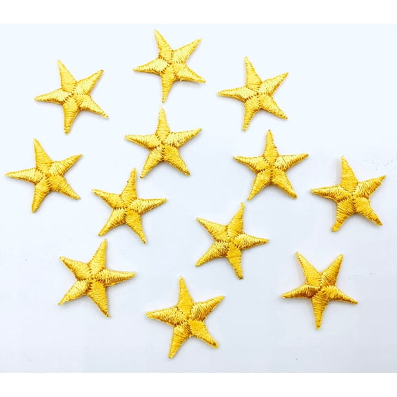 Flag Gold 5/8" Star Iron-on Embroidered Applique - 12 Pieces