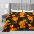 thumbnail image 3 of Fall Throw Blanket Autumn Pumpkin Blanket Thanksgiving Decor Soft Orange Black Pumpkins Fleece Flannel Throws Cozy Plush Fall Decor Throw Blanket for Living Room Couch Sofa Bed Adults Kids 50"x60", 3 of 6