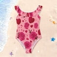 thumbnail image 3 of Girls Ruffled One Piece Swimsuit Summer Beach Vacation Swimwear Tank Swimsuit Red Valentine's Day Pattern, 3 of 8