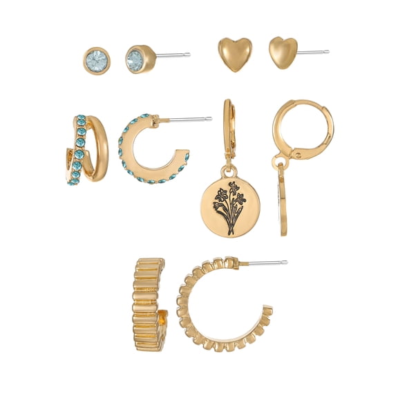 Time and Tru December Narcissus Earring Pack Goldtone
