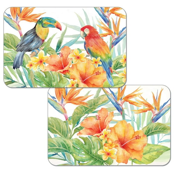Wipe-Clean Reversible Decofoam Placemats, Tropical Birds, Set of 2, Made in The USA