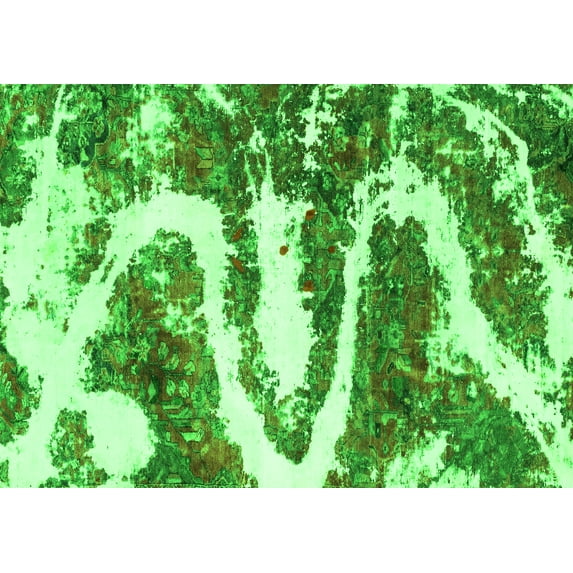 Ahgly Company Indoor Rectangle Abstract Green Modern Area Rugs, 2' x 4'