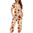 thumbnail image 2 of JOANKDMI 2 Piece Womens Cute Magic Cat and Fall Leaves Pajamas Set Pumpkin Print Short Sleeve Loungewear for Autumn Trick-or-Treat Halloween Party Dress Up Outfit, S-3XL, 2 of 6
