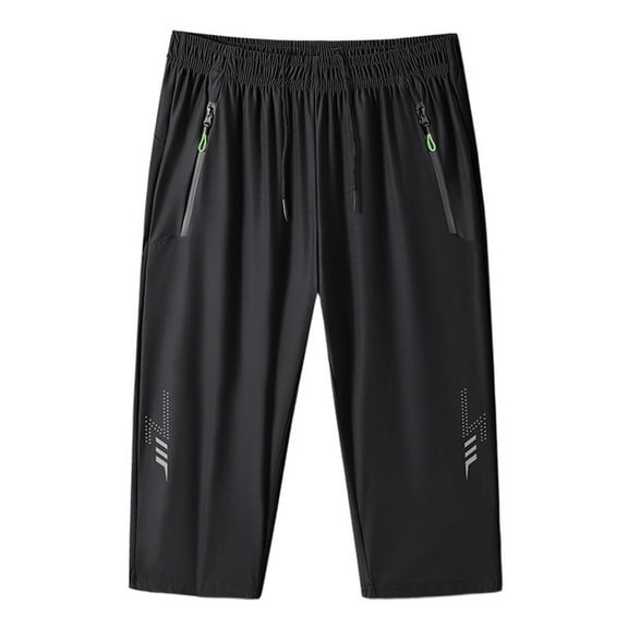 Men's Pants Quick Dry Lightweight Loose Fit Sport Capri Shorts with Zipper Pockets Summer Elastic Waist Mens Sweatpants