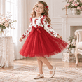 thumbnail image 3 of Lanbubble Toddler Girls Long Sleeve Dress Floral Tulle Dress with Ruffle Shoulders, 3-19 Years, 3 of 6