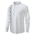 thumbnail image 2 of Linen Blend Shirts for Men Long Sleeve Vintage Ethnic Style Print Shirt Button up Pullover Tops Stand Collar Blouses (XL, White), 2 of 7