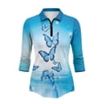 thumbnail image 2 of Uorisanigo Blue Butterflies Long Sleeve Golf Polo Shirts for Women Versatile Fashion Moisture Wicking Casual Tennis Activewear Relaxed Zip Up Collar 3/4 Sleeve Athletic Tops Size S, 2 of 7
