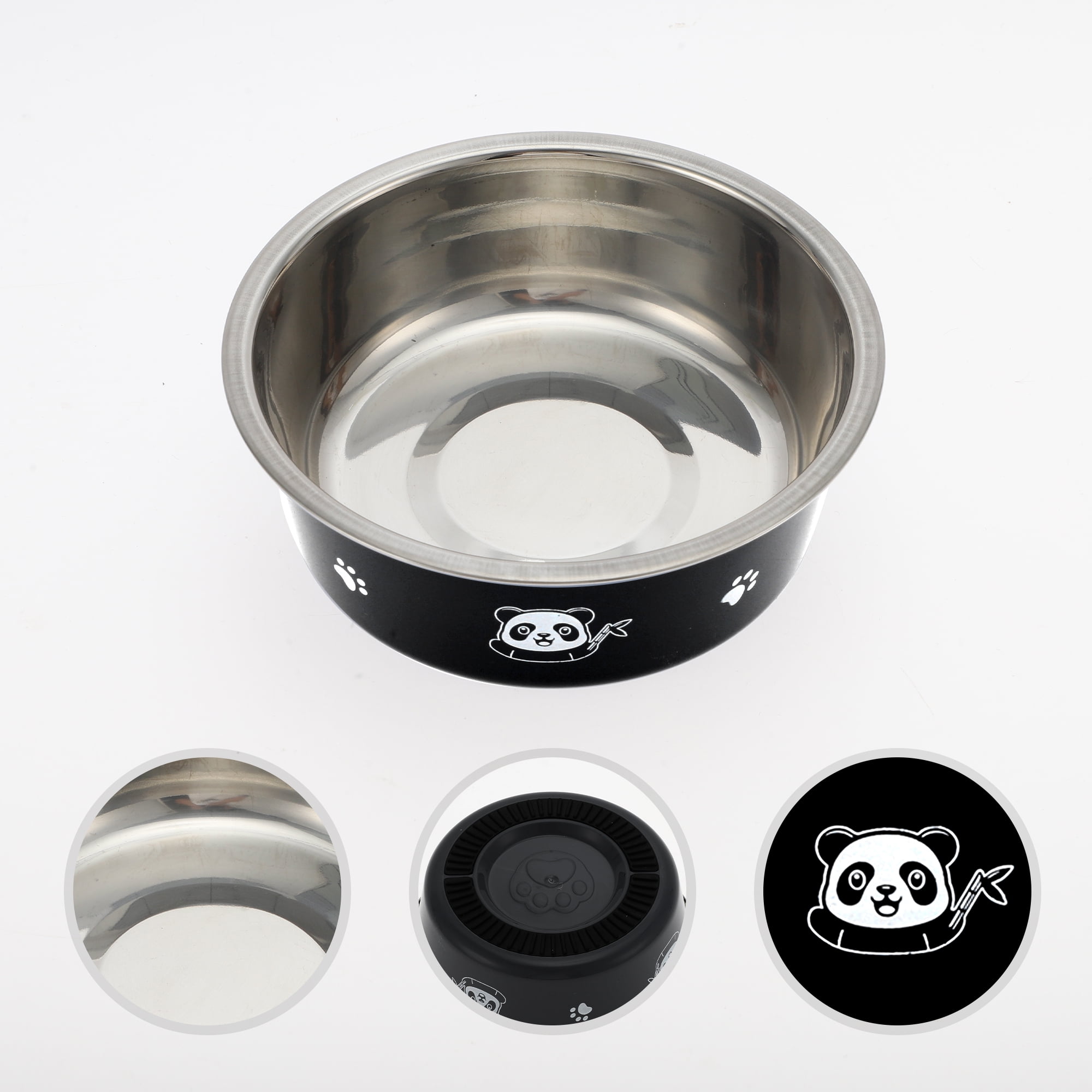 Unique Bargains Non-Skid Small Dog Bowl Panda Pattern 1 Pc Black
