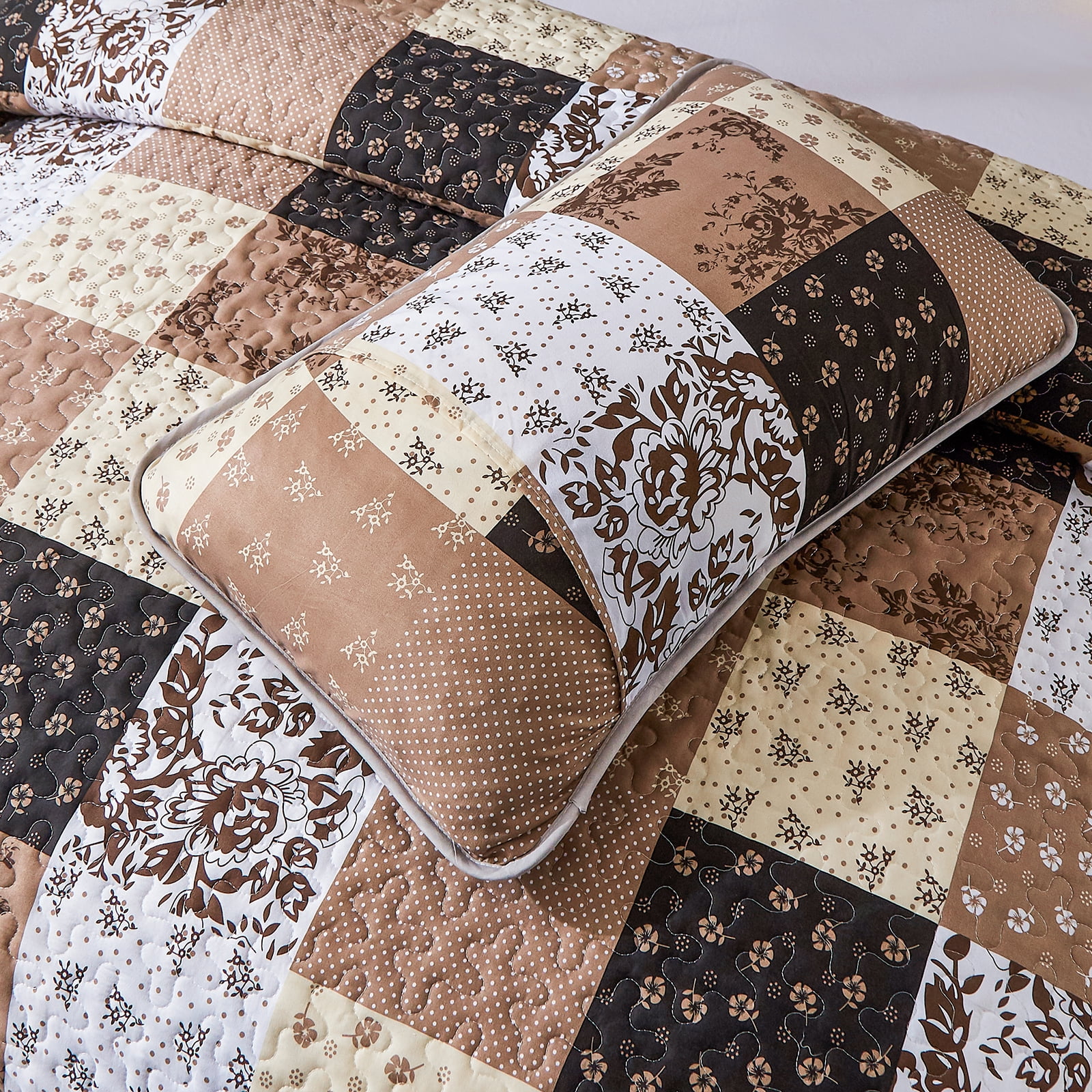 Dintszyayue Grid Patchwork Quilt Set Queen Size,3Pcs Bedding Set Soft Lightweight Adult(90"x96")