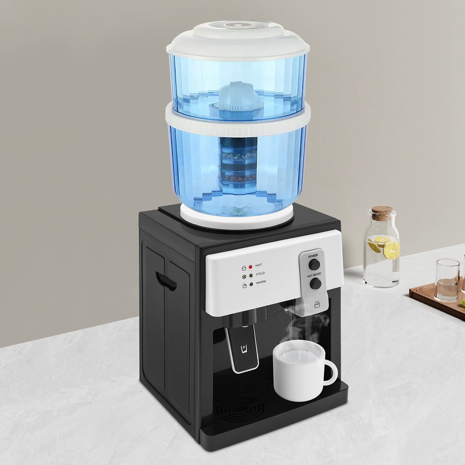 110V 27*24*36cm Top Loading Water Cooler Dispenser Black Space Saving Hot Cold Water Dispenser with Long Power Cable