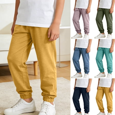 Afuyipoi Boys Solid Color Sweatpants Size 1-14 Cotton Elastic Waist Thin Breathable Casual Pants for Kids Summer Daily Play Outdoor School Navy Size 5