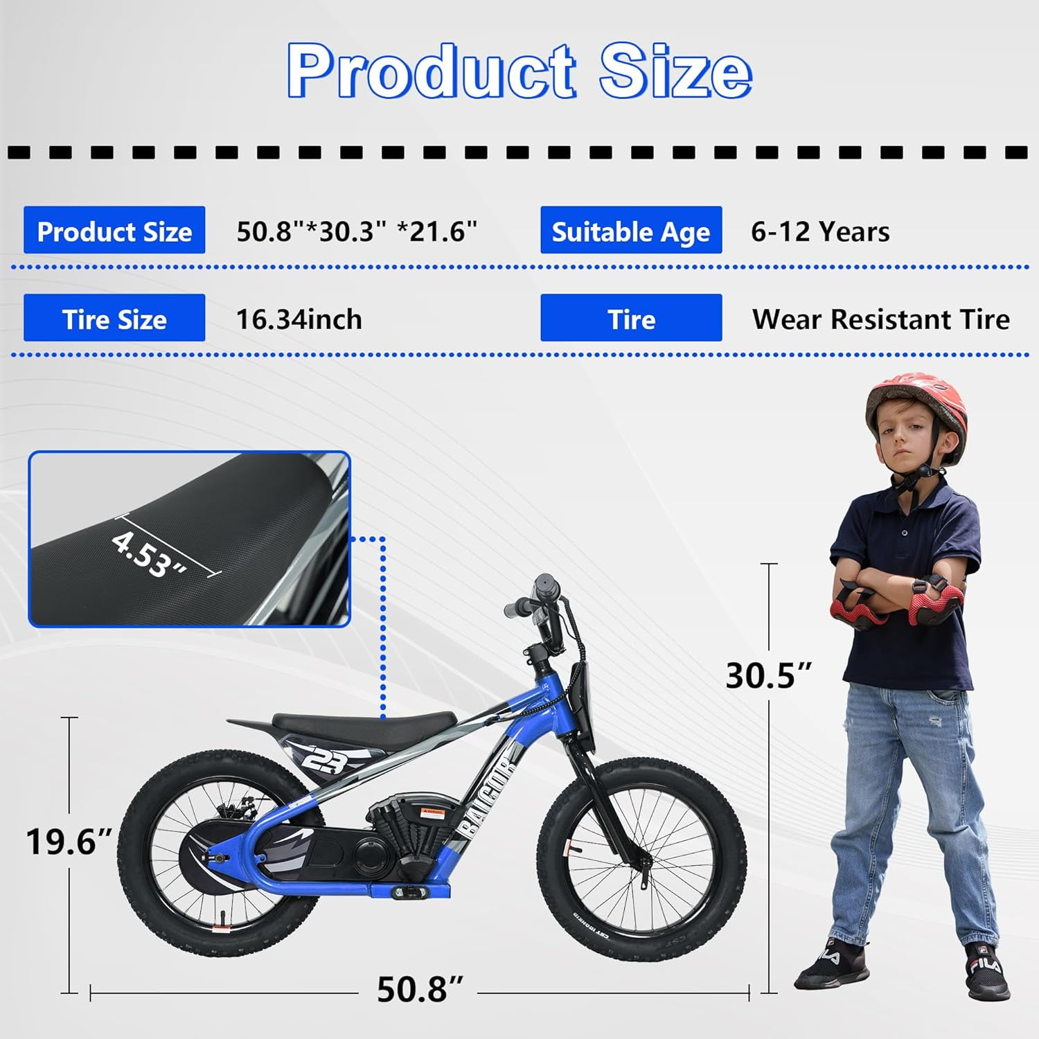 Akaber Kids Electric Dirt Bike for 6-12 Years, 250W Brushless Motor 15.5MPH, 16" Inflatable Tires, 24V Detachable Battery, Electric Bike for Kids