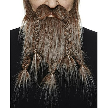 Mustaches Self Adhesive Viking Dwarf Fake Beard, Novelty, False Facial Hair, Costume Accessory for Adults, Brown with Gray Color