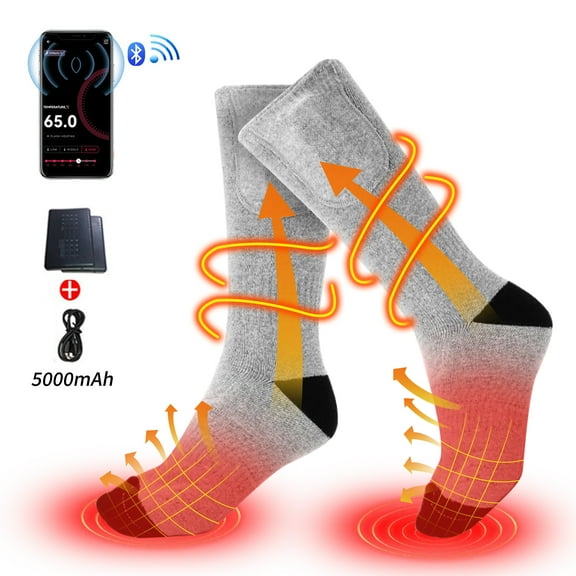 WZCPCV Rechargeable Electric Heated Socks with APP Control 5000mAh Rechargeable Heated Socks for Men WomenBattery Heated Socks for Skiing Camping Running Cycling,Gary