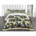 thumbnail image 4 of Ambesonne Colorful Quilted Bedspread Set 3 Pcs, Vintage Botany Boho Leaves, Queen Size, Beige Fern Green Teal, 4 of 4