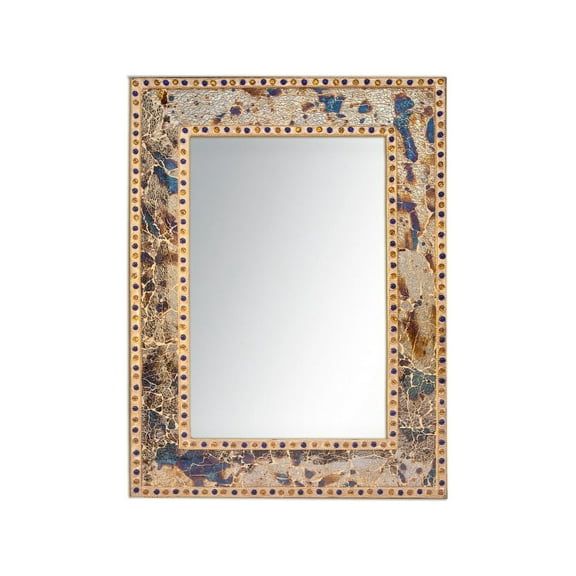 Fired Gold Crackled Glass Decorative Wall Mirror - 30X24 Mosaic Glass Wall Mirror, Vanity Mirror, Glamorous (Fired Gold)