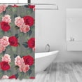 thumbnail image 2 of Shower Curtain, Red Pink Rose Flowers Waterproof Fabric Plastic Shower Curtain, Drying Fast Bathroom Curtain with 9 Buttonholes, Ruffle Shower Curtain 60x72in, 2 of 8