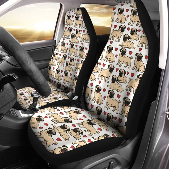Cute Pug Car Seat Covers – Cartoon Dog Pattern Auto Seat Protectors, Funny Puppy Pet Lover Car Seat Covers