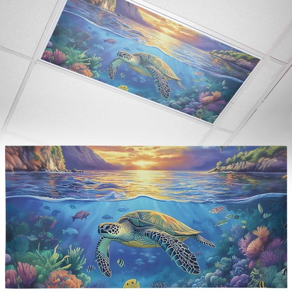 1 Pack Underwater World Fluorescent Light Covers for Ceiling Lights Sea Turtle Coral Tropical Fish Magnetic Ceiling Light Covers Overhead Light Filters for Office Classroom Home
