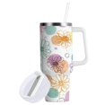thumbnail image 2 of 40 oz Tumbler With Handle Stainless Steel Insulated Tumbler With Lid for Car Cup Holder Colored Outline Flower, 2 of 9