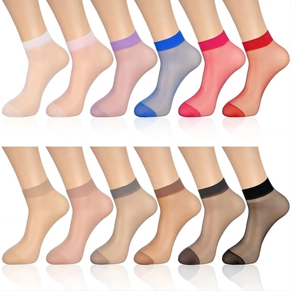 Hauaitttt 12 Pairs Sheer Ankle Socks Thin Ankle High Hosiery Socks Short Dress Stockings for Women and Girls Cool Stockings Thigh High with Belt High Leather Leg Stocking for Tights Stocking Trees