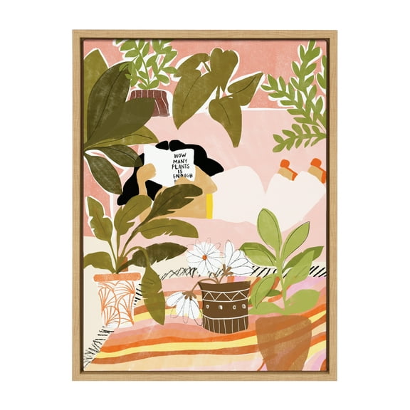 Kate and Laurel Sylvie Never Enough Plants Framed Canvas Wall Art by Alja Horvat, 18x24 Natural, Botanical Art for Wall
