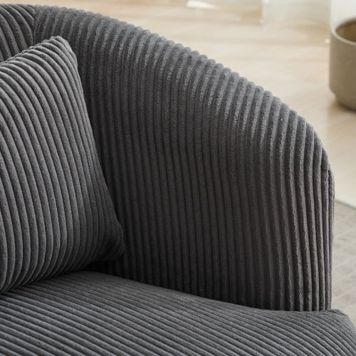 BSHTI 34.25" Wide Upholstered Corduroy 360°Swivel Barrel Soft Accent Chair with Pillow,Circular Reading Armchair for Living Room,Bedroom,Office,Lounge,Charcoal