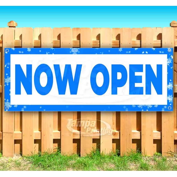 Now Open 13 oz Vinyl Banner With Metal Grommets